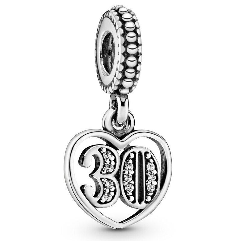 2Pcs/Lot Silver Color Crown Star Number Charm Beads Fits Original DIY Bracelets Necklaces For Women Men Jewelry Accessories Gift