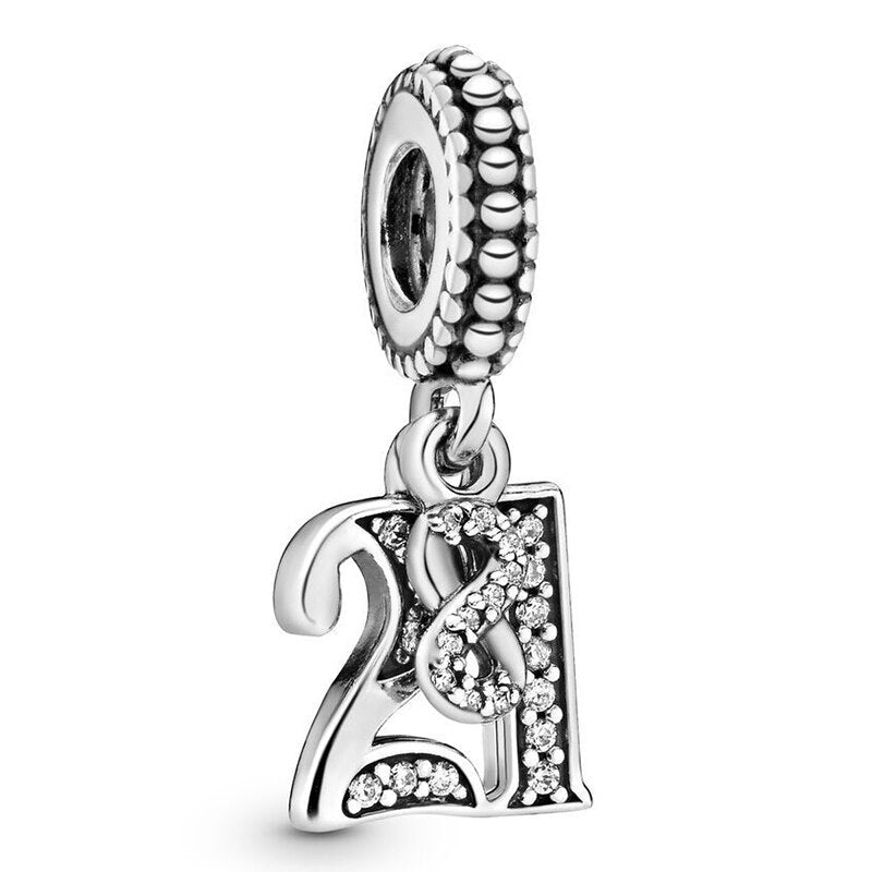 2Pcs/Lot Silver Color Crown Star Number Charm Beads Fits Original DIY Bracelets Necklaces For Women Men Jewelry Accessories Gift
