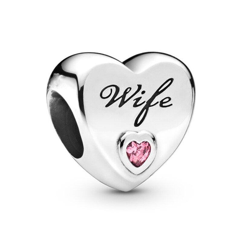 2Pcs/Lot Silver Color Love Heart Charm Beads Fits Original DIY Bracelets Necklaces For Women Wife Friend Father Mother Jewelry