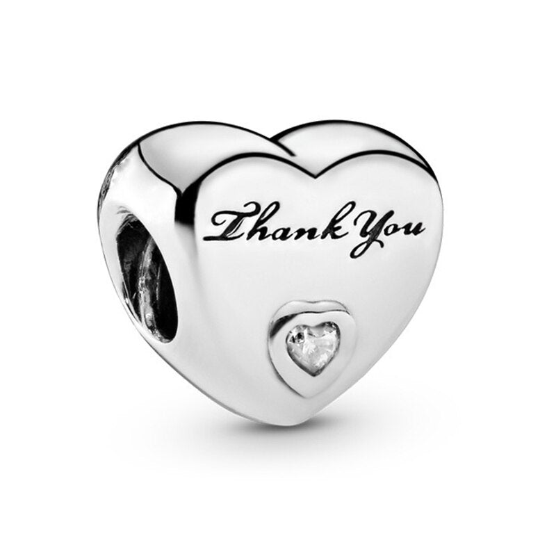 2Pcs/Lot Silver Color Love Heart Charm Beads Fits Original DIY Bracelets Necklaces For Women Wife Friend Father Mother Jewelry