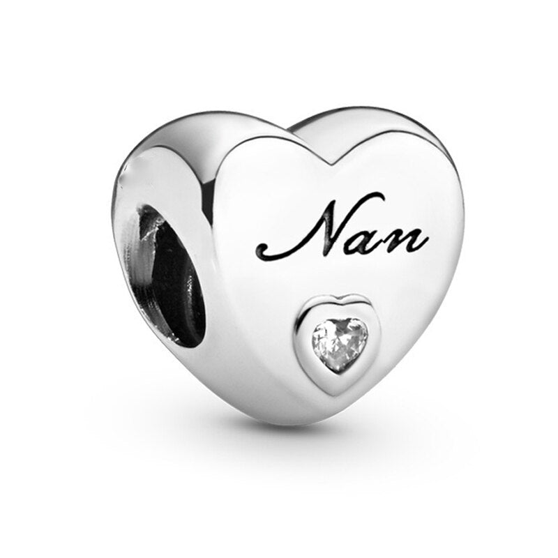 2Pcs/Lot Silver Color Love Heart Charm Beads Fits Original DIY Bracelets Necklaces For Women Wife Friend Father Mother Jewelry
