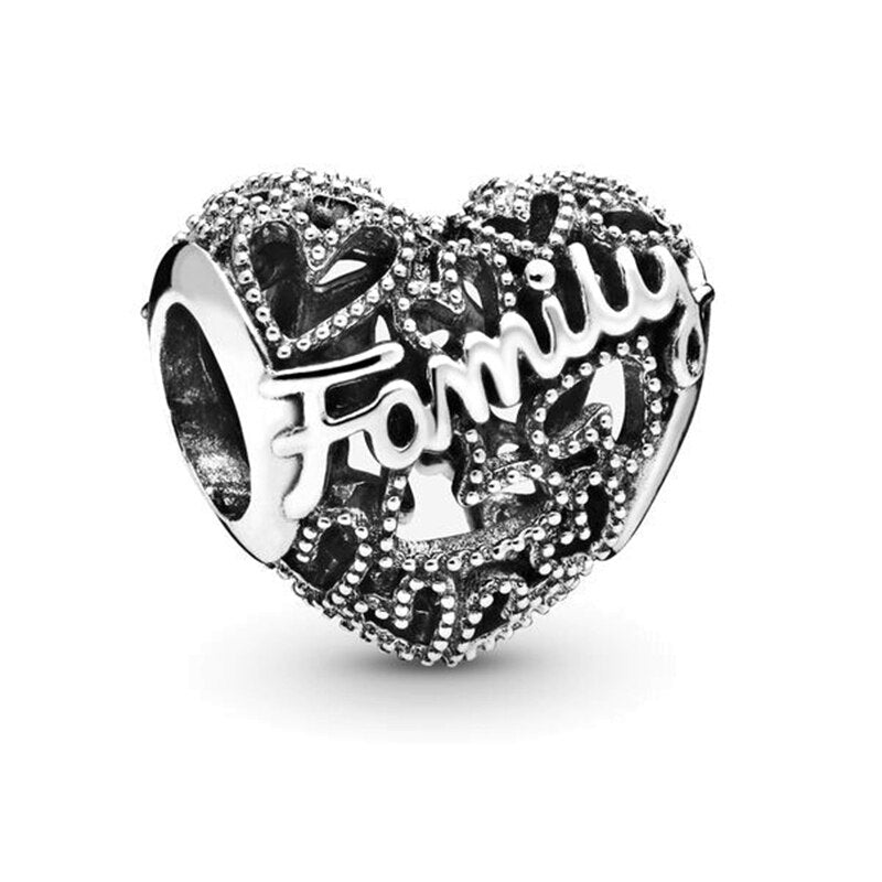 2Pcs/Lot Silver Color Love Heart Charm Beads Fits Original DIY Bracelets Necklaces For Women Wife Friend Father Mother Jewelry
