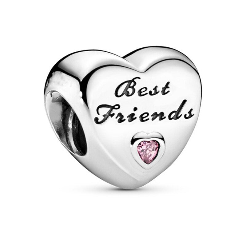 2Pcs/Lot Silver Color Love Heart Charm Beads Fits Original DIY Bracelets Necklaces For Women Wife Friend Father Mother Jewelry