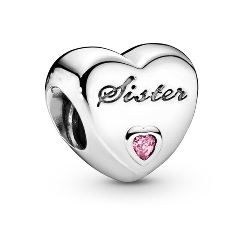 2Pcs/Lot Silver Color Love Heart Charm Beads Fits Original DIY Bracelets Necklaces For Women Wife Friend Father Mother Jewelry