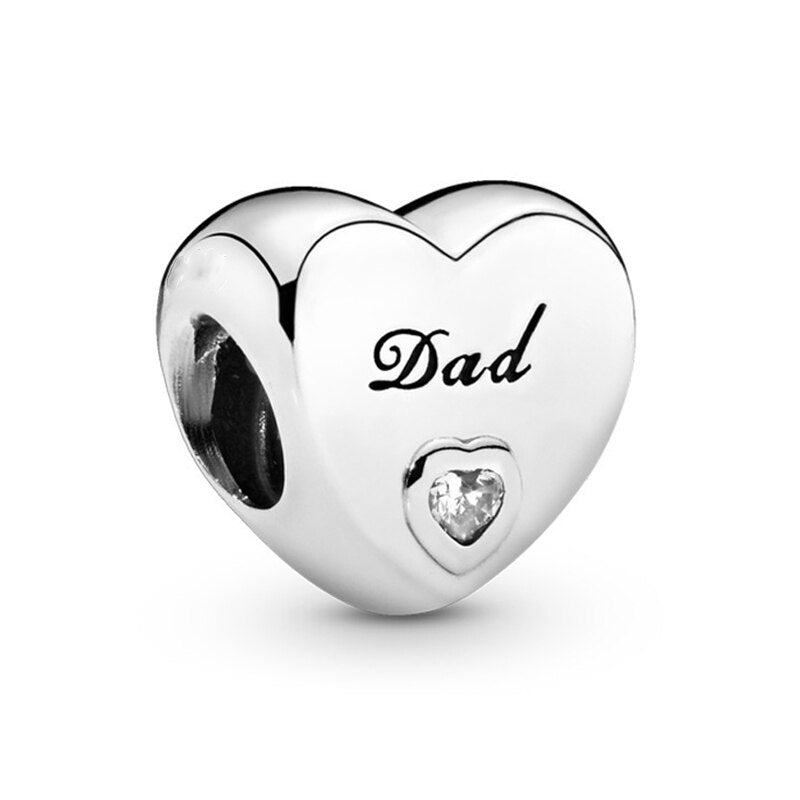 2Pcs/Lot Silver Color Love Heart Charm Beads Fits Original DIY Bracelets Necklaces For Women Wife Friend Father Mother Jewelry
