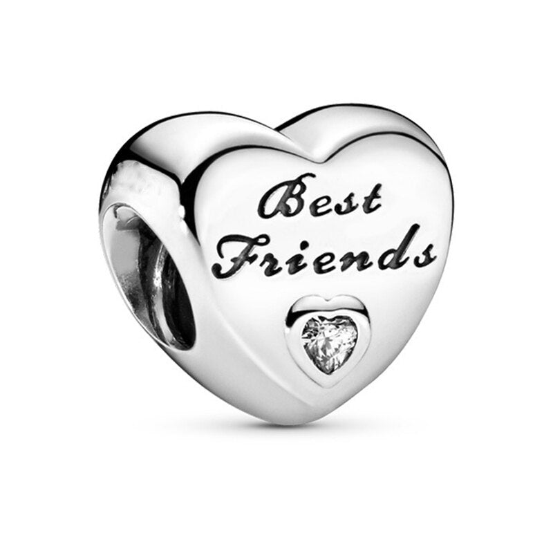 2Pcs/Lot Silver Color Love Heart Charm Beads Fits Original DIY Bracelets Necklaces For Women Wife Friend Father Mother Jewelry
