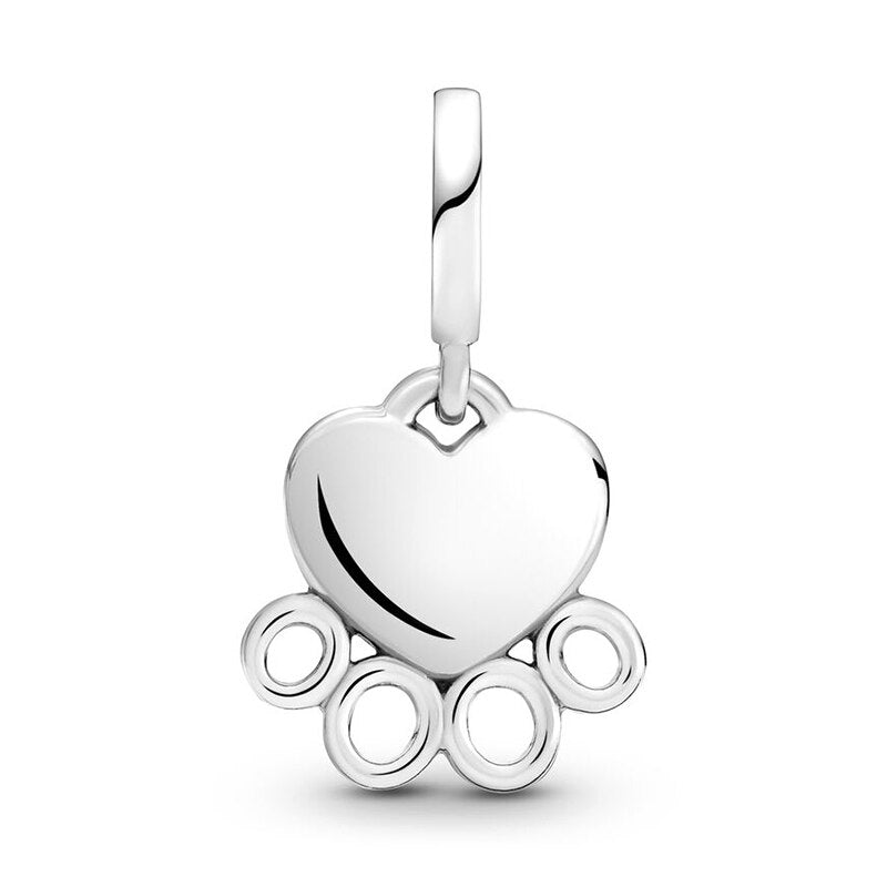 2Pcs/Lot Silver Color Love &amp; Paw Prints Beads Charm Pendant Fits DIY Bracelets Necklace For Women Men Jewelry Gift Accessories
