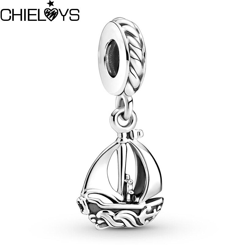 2Pcs/Lot Silver Color Sailboat Charm Beads Pendant Fit DIY Original Bracelets Necklaces For Women Jewelry Making Special Offer