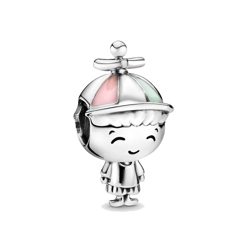2Pcs/Lot Silver Plated Boy Girl Bestfriends Beads Pendant Fit Original Brand Charms Bracelets for Women Valentine's Day Jewelry