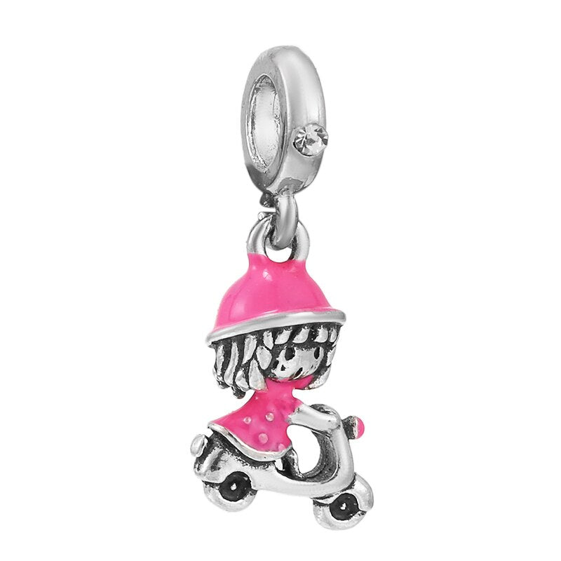 2Pcs/Lot Silver Plated Boy Girl Bestfriends Beads Pendant Fit Original Brand Charms Bracelets for Women Valentine's Day Jewelry