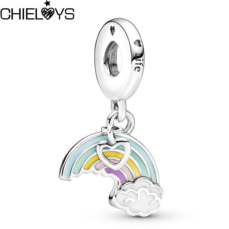 2Pcs/Lot Silver Plated Rainbow Of Love Pendant Charm Beads Fit DIY Original Bracelets Bangle For Women Girlfriend Jewelry Making