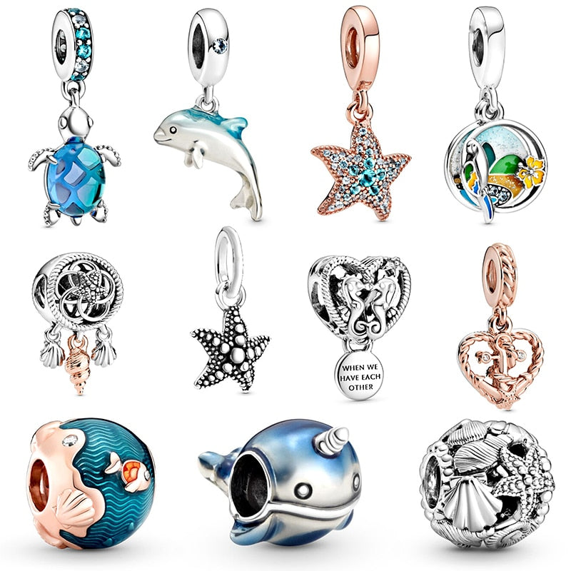 2Pcs/Lot Tortoise Dolphin Starfish Beads Pendant Charms Fit Original DIY Bracelets Necklaces for Women Kids Jewelry 2022 New