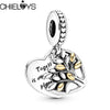2Pcs/Lot Two-color Family Tree Heart Shape Beads Charm Pendant Fit DIY Brand Bracelets Necklaces For Women Wife Jewelry Making