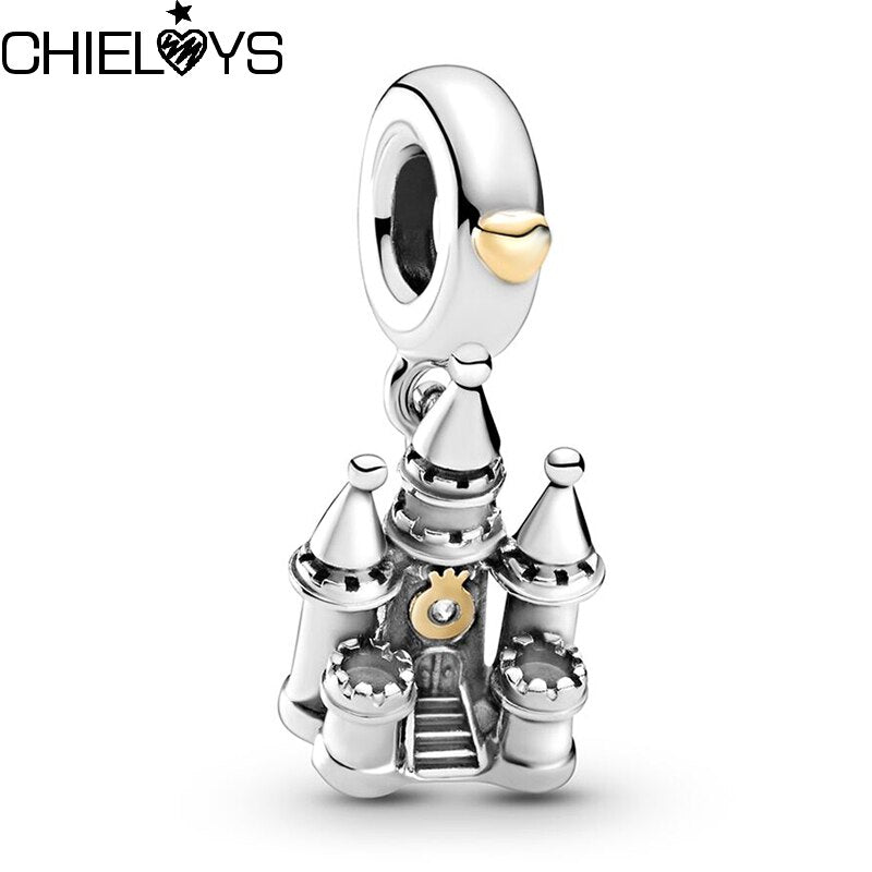 2Pcs/Lot Two-tone Castle Pendant Charm Beads Fit DIY Original Bracelets Necklaces For Women Child Jewelry Making Special Offer