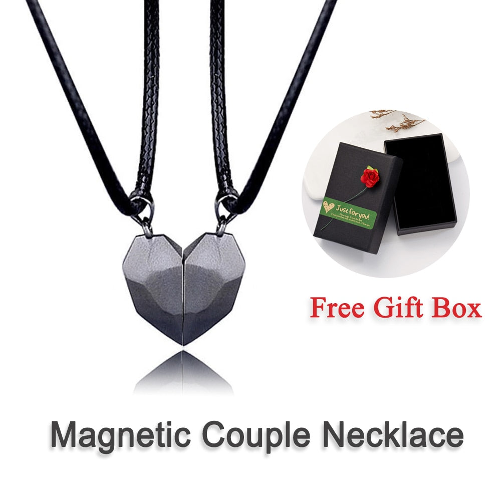 2Pcs Magnetic Couple Necklace Astronaut Lovers Heart Pendant Distance Faceted 2021  Charm Necklace For Women Men Jewelry Gift