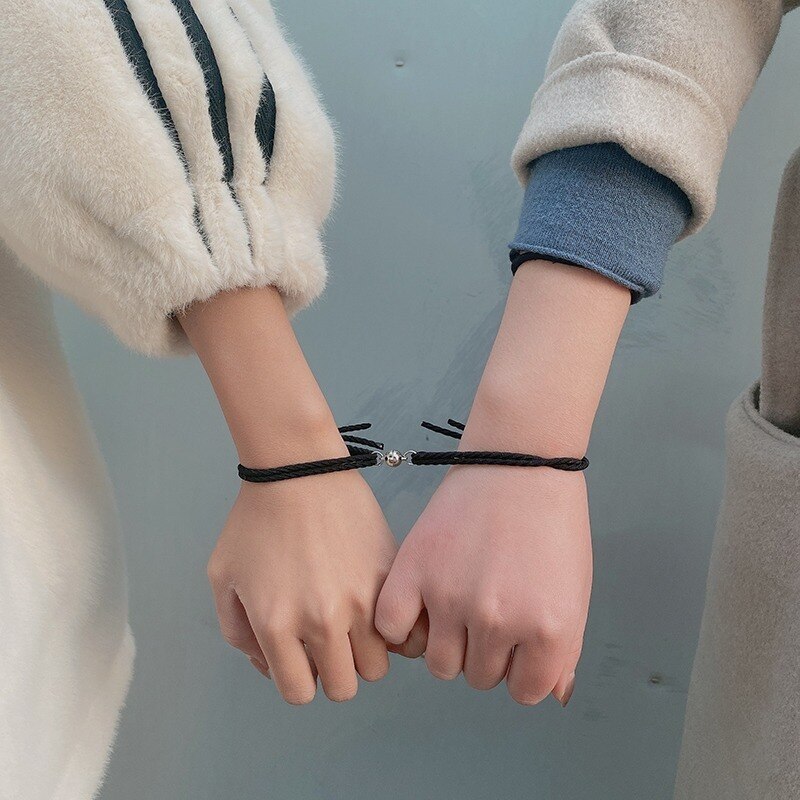 2Pcs/SET Couple Minimalist Lovers Matching Friendship Bracelet Rope Braided Magnetic Distance Attract Bracelet Kit Lover Jewelry