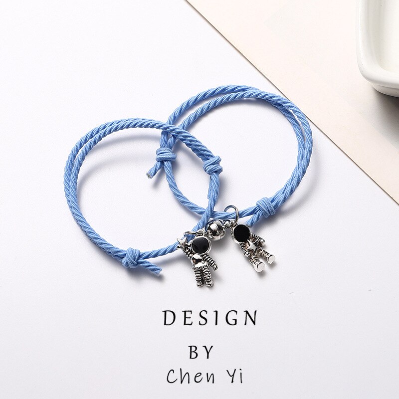 2Pcs/Set Couple Friendship Bracelets Charm Bangles Spaceman Bracelets For Women Men Hand Strap Rope Chain Jewelry Gifts