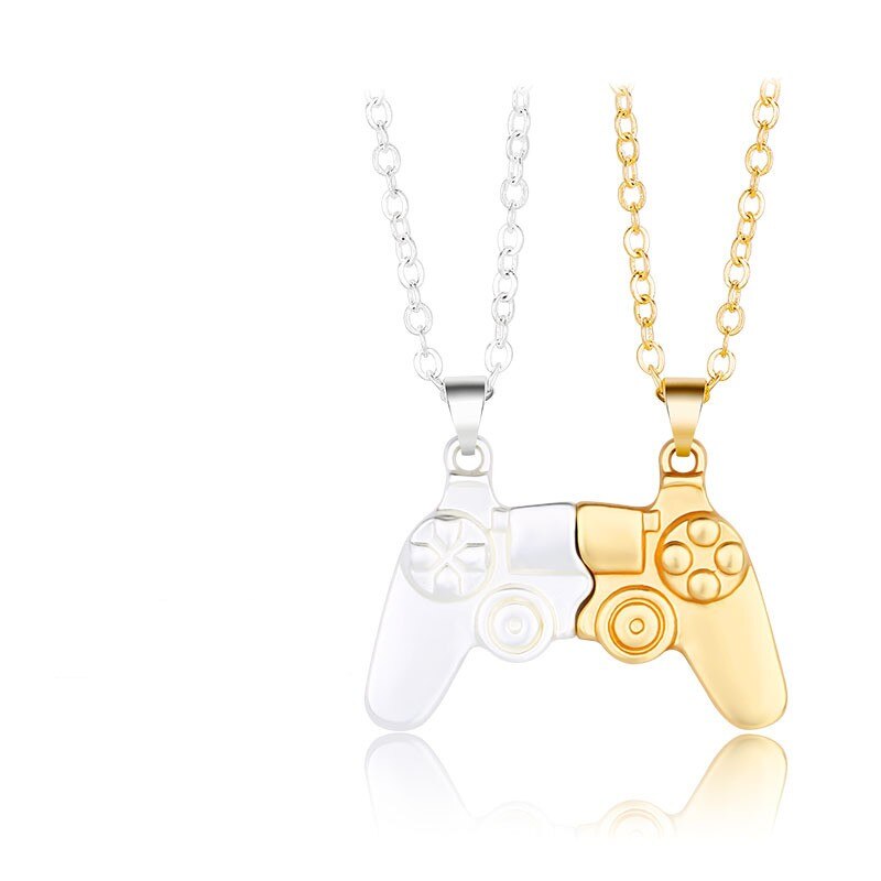 2Pcs/Set Magnetic Game Controller Couple Necklace with Gold/Silver Color PS4 Game Console Pendant Necklace Valentine's Day Gift