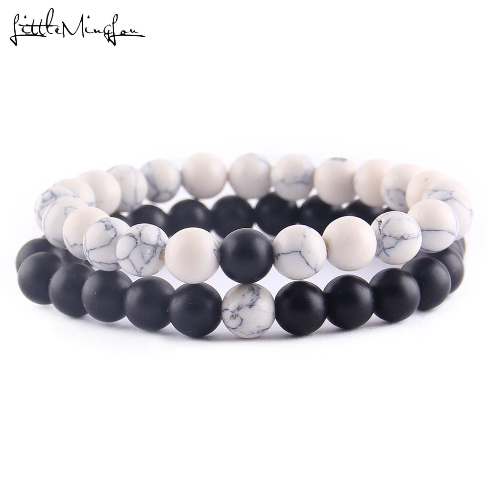2Pcs/Set Natural stone beads Couple Lovers best friend bracelet for women yoga Yin Yang Beaded Bracelets Bangles gift for men