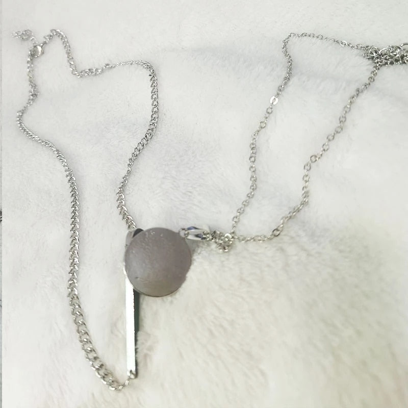 2Pcs Skateboard Necklace Men's Pendant Stainless Steel Titanium Steel European and American Street Hip Hop Hiphop Jewelry