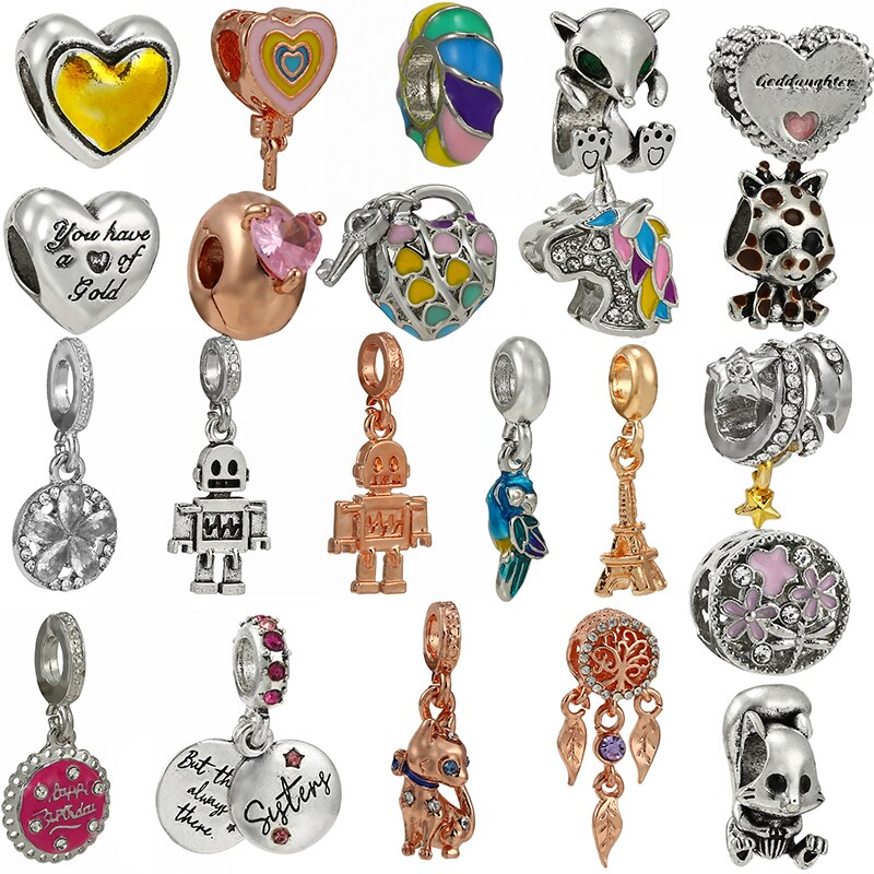 2Pcs/lot Robot Fox Feather Beads DIY Bracelets Necklaces For Women Men Wife Jewelry Gift