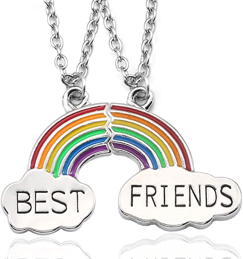 2Pcs/set Friend Necklace Charm Rainbow Heart Engrave Friend Forever Necklace Pendant Friendship BFF Jewelry Gift Hot