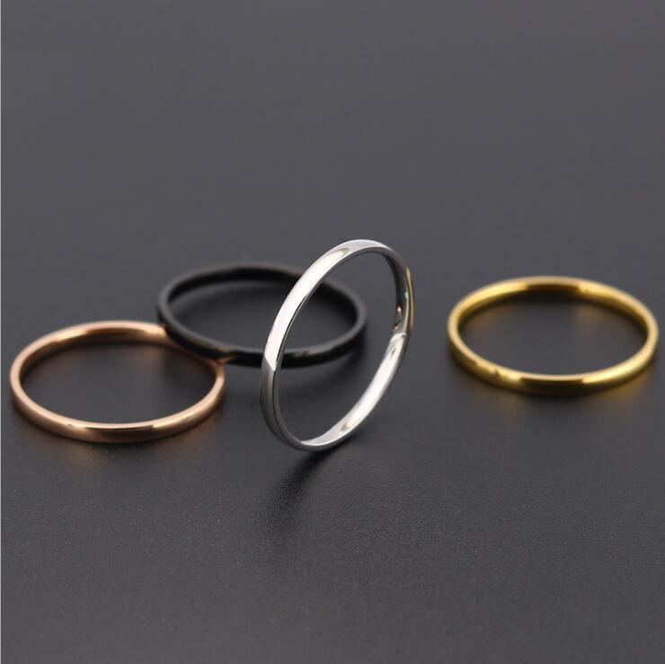 2mm/4mm/6mm/8mm Stainless Steel Rose Gold Finger Thin Ring Fashion Jewelry For Women Men Gold/Silver/Black Wedding Ring Anillos