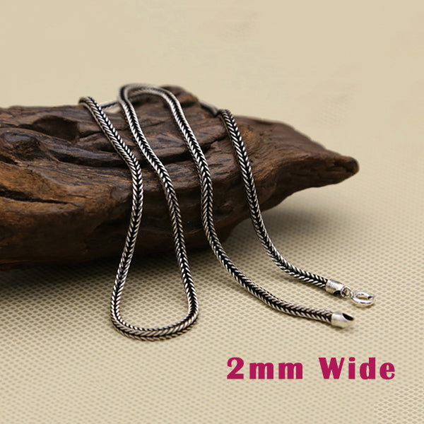 2mm Fox Tail Chain 925 Sterling Silver Necklace Men Jewelry Rope Pendant Necklace Women Gift Fine Silver N6