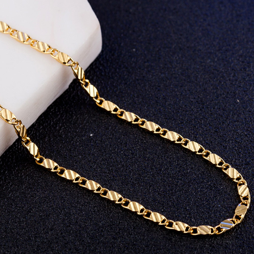 2mm Men Flat Chain Necklace For Women Gold Color Jewelry Necklaces Charms Jewellery 16 18 20 22 24 26 28 30 inch  M283