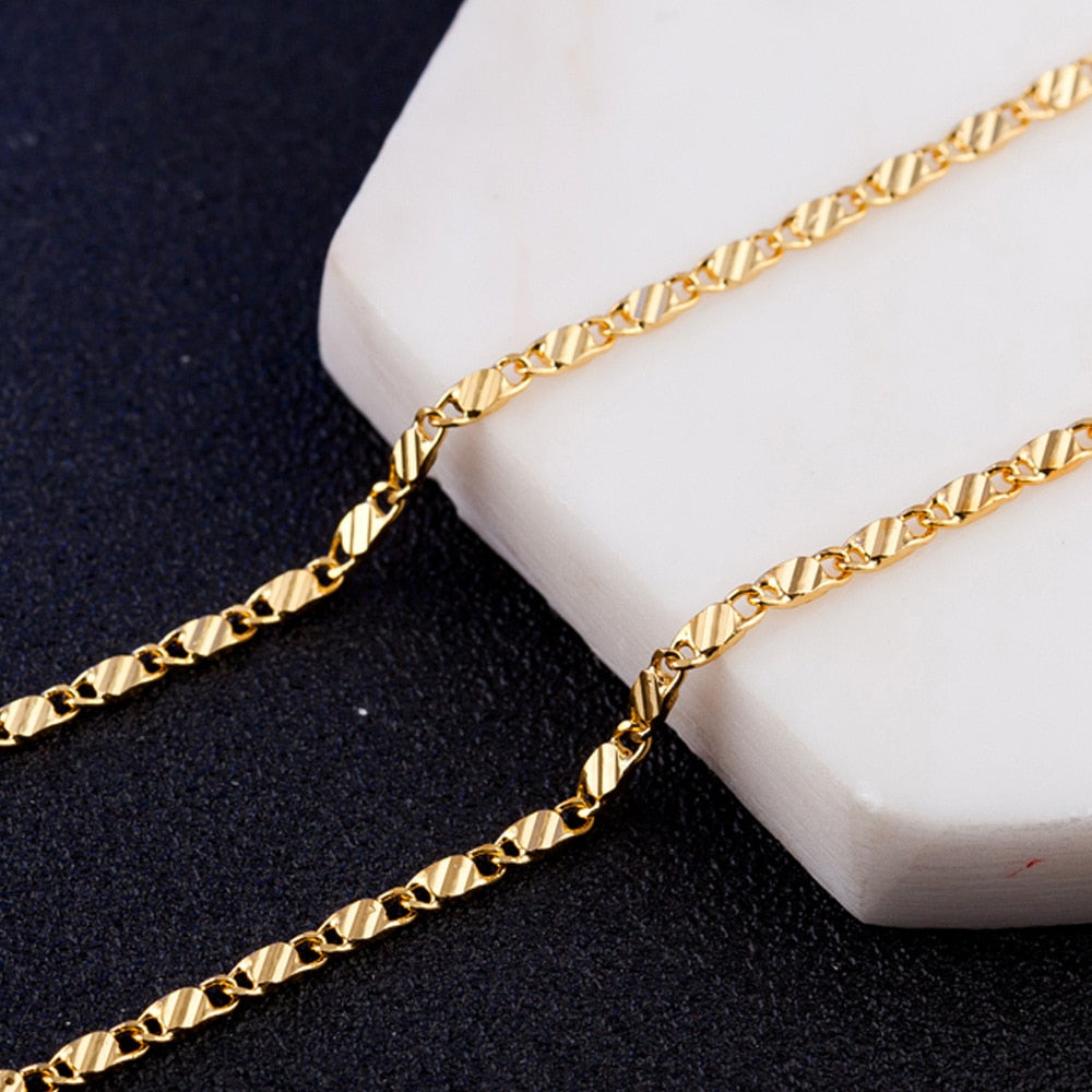 2mm Men Flat Chain Necklace For Women Gold Color Jewelry Necklaces Charms Jewellery 16 18 20 22 24 26 28 30 inch  M283