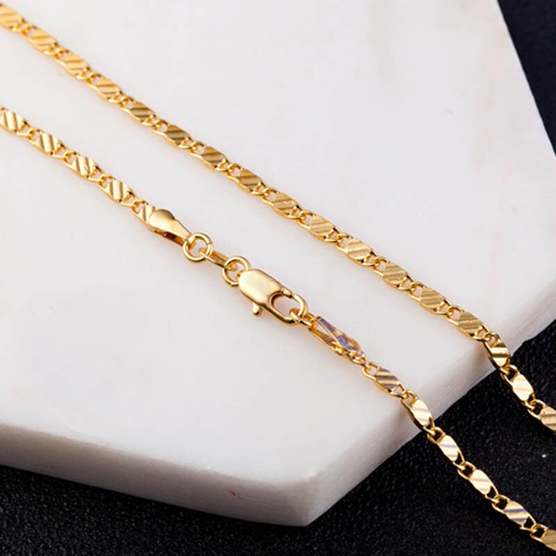 2mm Men Flat Chain Necklace For Women Gold Color Jewelry Necklaces Charms Jewellery 16 18 20 22 24 26 28 30 inch  M283