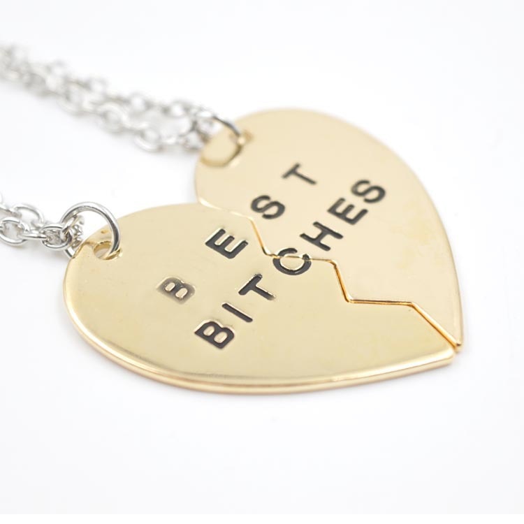 2pcs 3pcs Broken Heart Best Bitches Pendant Necklace Silver Gold Chain Statement Necklace Best Friend Forever Necklace Jewelry