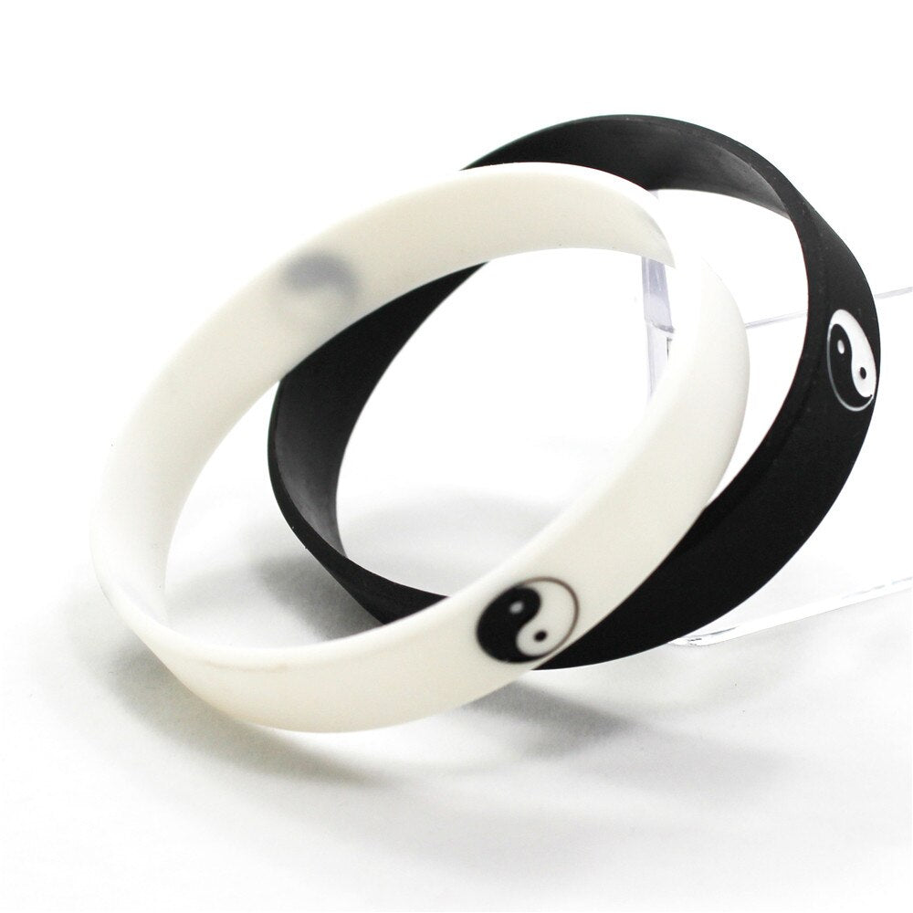2pcs Cool Tai Chi Silicone Wristband Black White Color Sports Rubber Silicone Bracelets&bangles  Jewelry Gifts