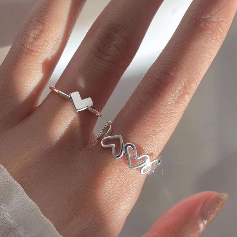 2pcs Heart Rings for Women  Color Adjustable Open Ring 2023 Trend Cute Wedding Band Couple Jewerly anillos mujer