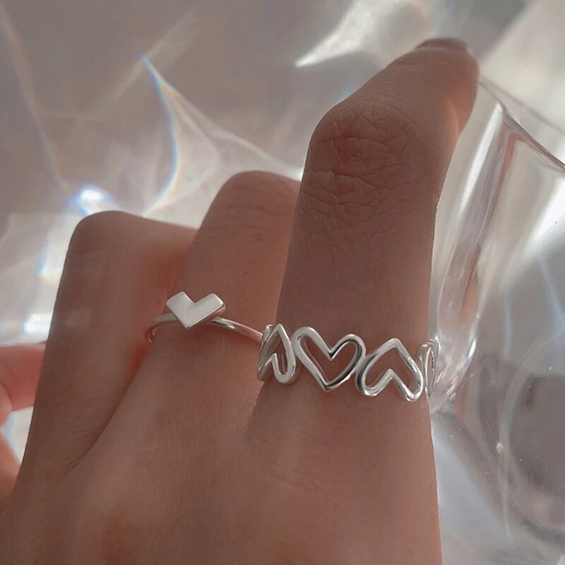 2pcs Heart Rings for Women  Color Adjustable Open Ring 2023 Trend Cute Wedding Band Couple Jewerly anillos mujer