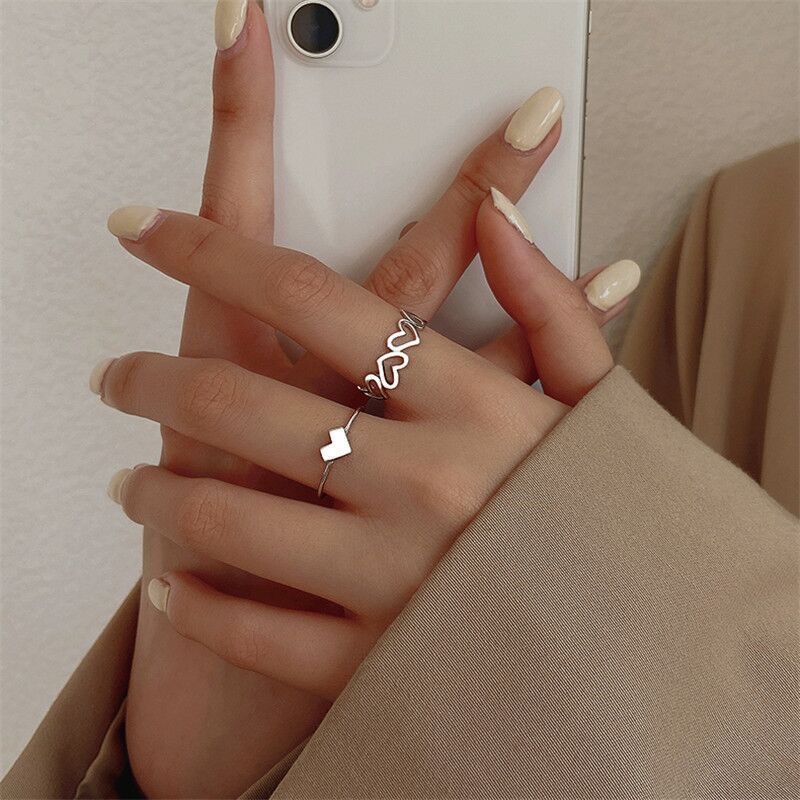 2pcs Heart Rings for Women  Color Adjustable Open Ring 2023 Trend Cute Wedding Band Couple Jewerly anillos mujer
