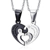2pcs His & Hers Couples Gift Heart Stainless Steel Pendant Love Necklace for Lover Valentine Black Silver Colour Chains Included