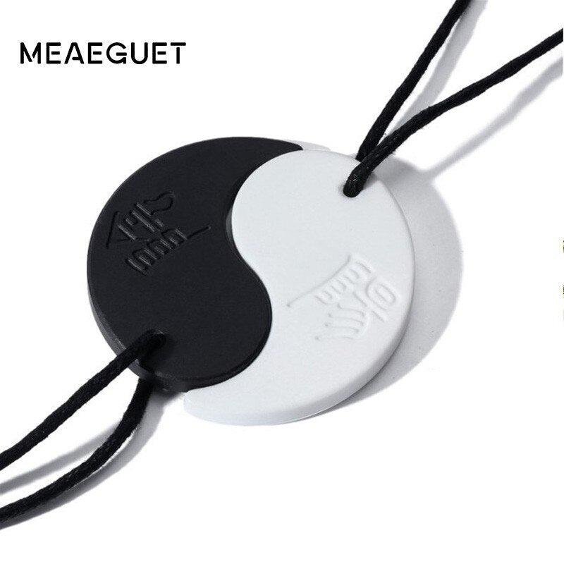 2pcs Lave Stone Necklace In White And Black Gossip Yin And Yang Pendant Couples Separately Statement Jewelry