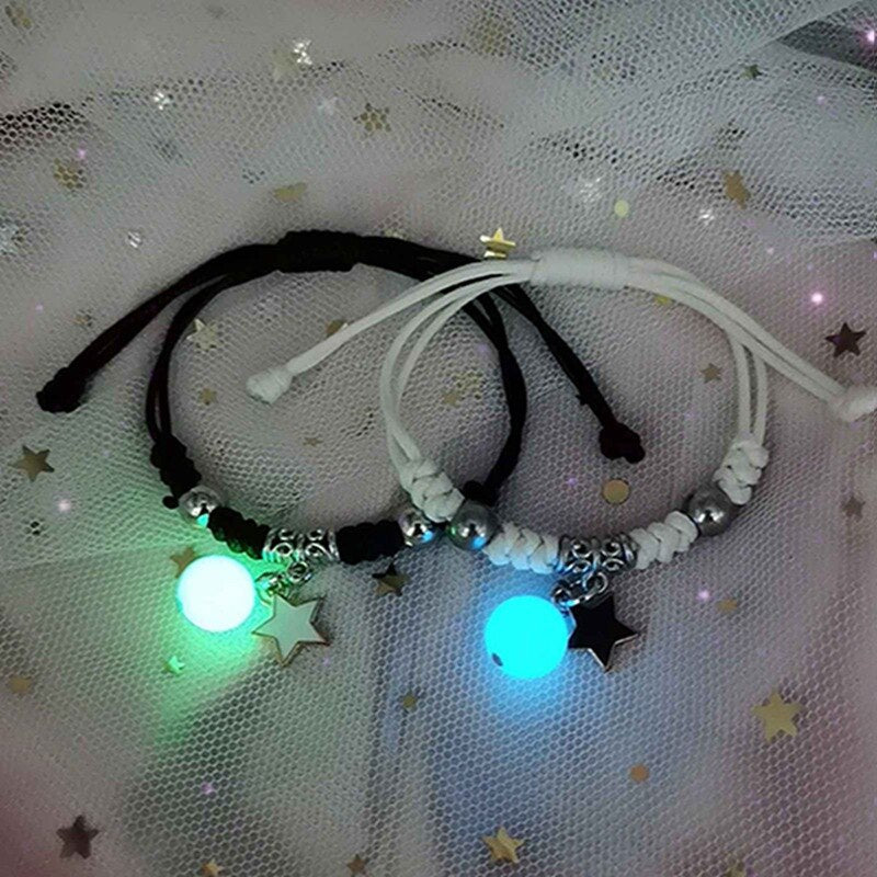 2pcs Luminous Pendant Bracelet Lovers' Glow Bracelet In The Dark Night Light Bracelet Bead Chain For Women Men Jewelry