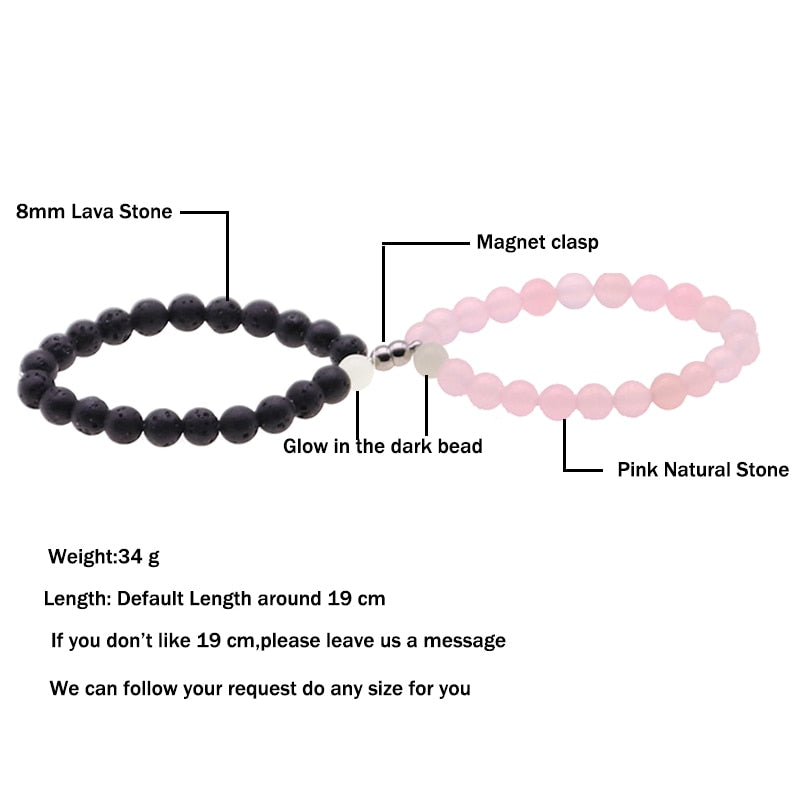 2pcs/Set Glowing Magnet Couple Bracelet Vintage Natural Stone Distance Paired Bracelet Lovers Jewelry Valentine's Day Gift