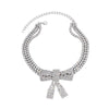 2pcs Sexy Full Rhinestone Bow-Knot Choker Necklace For Women Bling 3 Row Iced Out Chain Charm Party Jewelry
