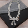 2pcs Sexy Full Rhinestone Bow-Knot Choker Necklace For Women Bling 3 Row Iced Out Chain Charm Party Jewelry