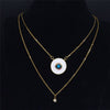 2pcs Zircon Copper Stainless Steel Islam Turkish Eye Necklace Double Layer Chain Necklace Gold Color Jewelry colier NC41S02
