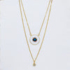 2pcs Zircon Copper Stainless Steel Islam Turkish Eye Necklace Double Layer Chain Necklace Gold Color Jewelry colier NC41S02