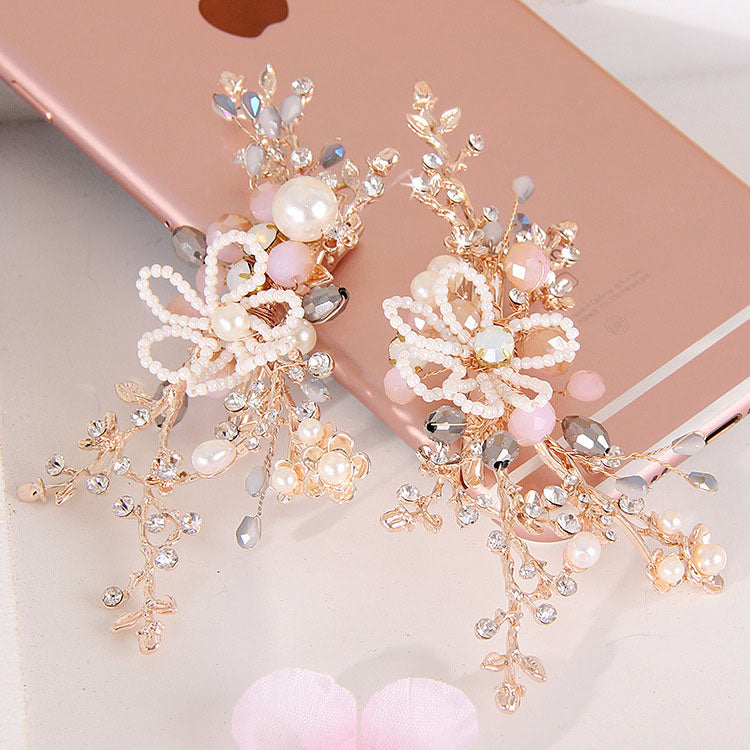 2pcs/lot Rose Gold Flower Wedding Hairpins Clip Women Prom Tiara Bride Hair Ornaments Wedding Bridal Hair Jewelry Accessories