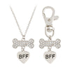 2pcs/set BFF Crystal Bone Heart Pendant Necklaces Keychain Key Chain Keyring Gold Silver Pet Dog Tag Gift for Dog Parents