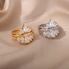 2pcs/set Lotus Zircon Rings for Women Stainless Steel Flower Finger Ring 2023 Trend Couple Wedding Aesthetic Jewelry anillos