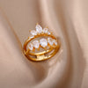 2pcs/set Lotus Zircon Rings for Women Stainless Steel Flower Finger Ring 2023 Trend Couple Wedding Aesthetic Jewelry anillos