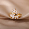 2pcs/set Lotus Zircon Rings for Women Stainless Steel Flower Finger Ring 2023 Trend Couple Wedding Aesthetic Jewelry anillos