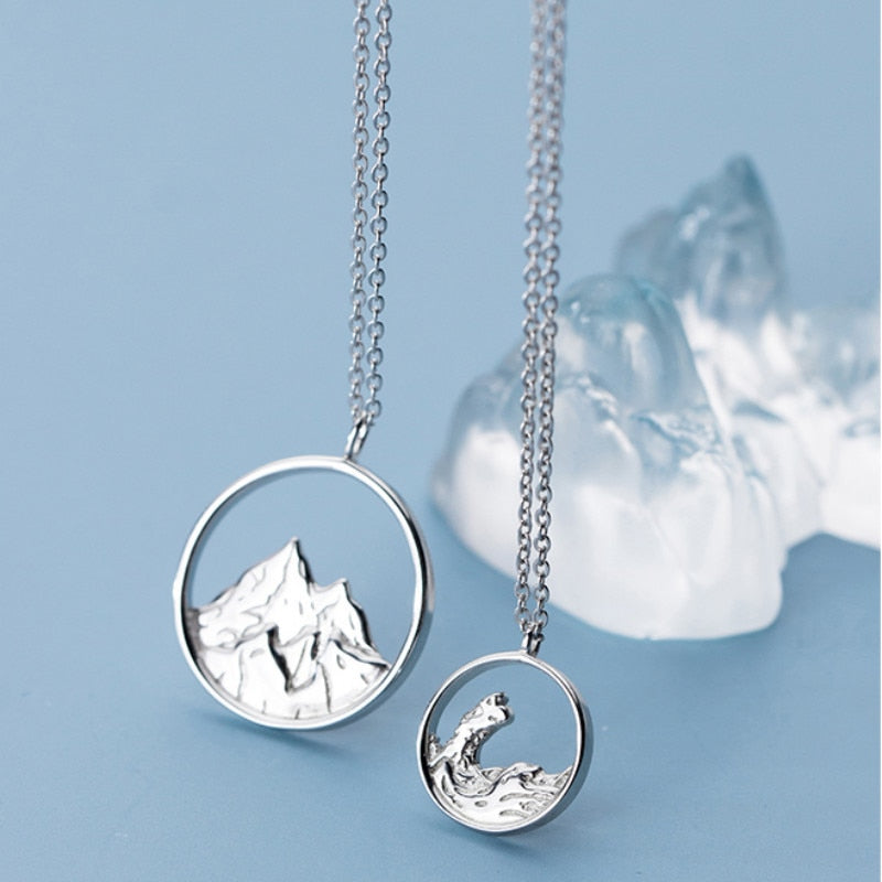 2pcs/set Mountain Sea Couple Necklace Distance Love Men and Women Meaning Forever Love Necklace Jewelry Valentine's Day Gift